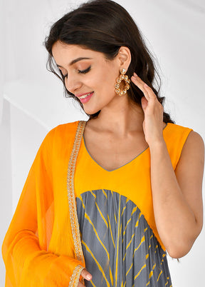 2 Pc Grey Chiffon Printed Kurti Set VDRAN12042030 - Indian Silk House Agencies