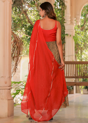 Red Pure Silk Indian Dress With Dupatta - Indian Silk House Agencies