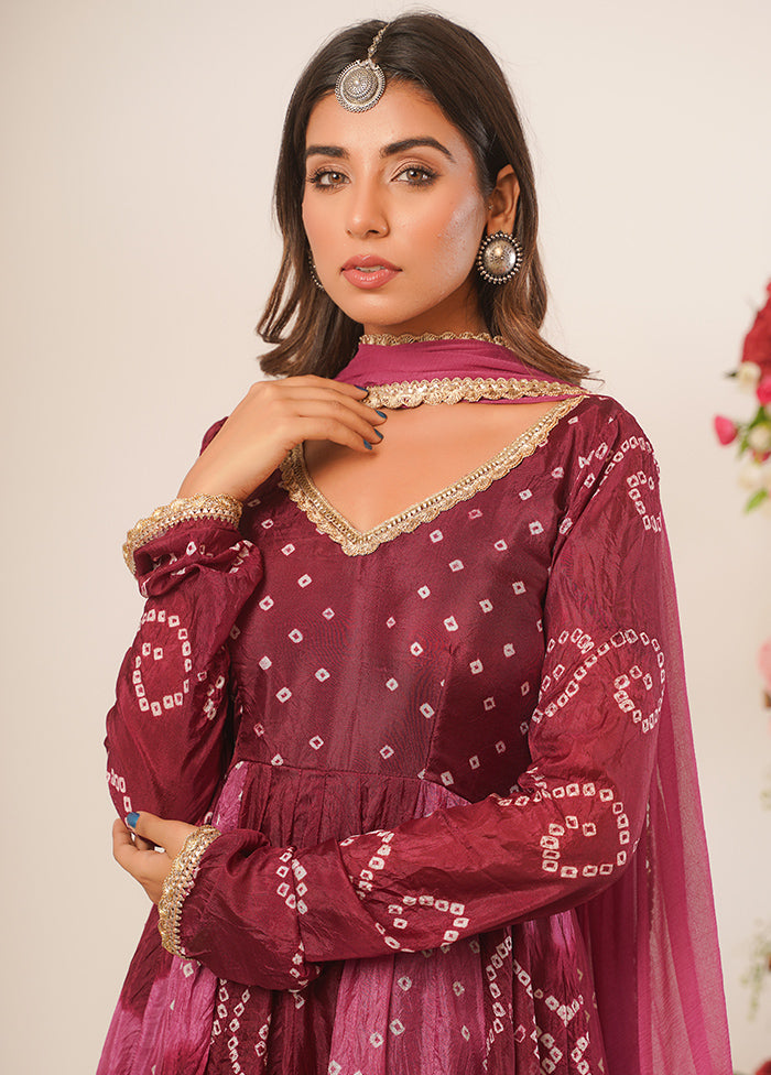 Mauve Pure Silk Indian Dress With Dupatta - Indian Silk House Agencies