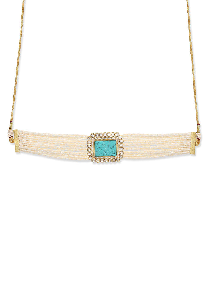 Golden Stone Work Alloy Necklace - Indian Silk House Agencies