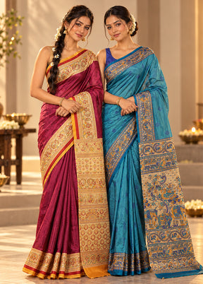 Rajmahal Duo – Purple & Blue Printed Silk Sarees