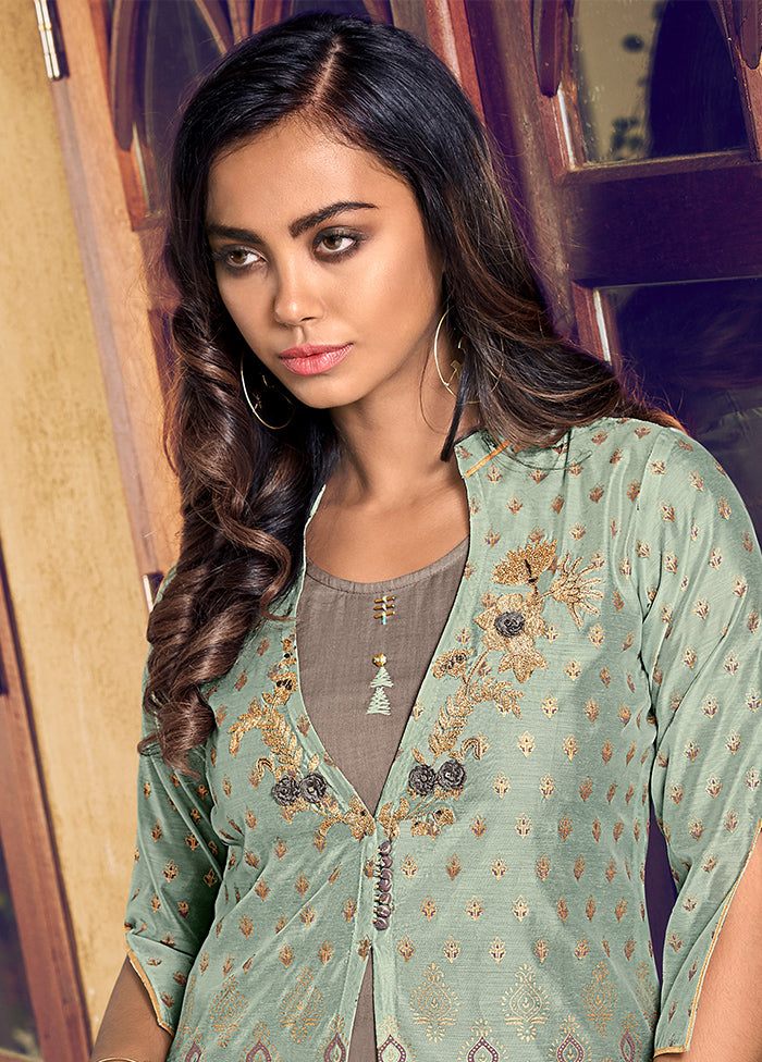 3 Pc Green Semi Stitched Cotton Suit Set - Indian Silk House Agencies