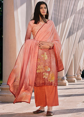 3 Pc Orange Unstitched Silk Suit Set - Indian Silk House Agencies
