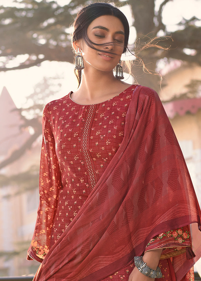 3 Pc Red Unstitched Silk Suit Set - Indian Silk House Agencies