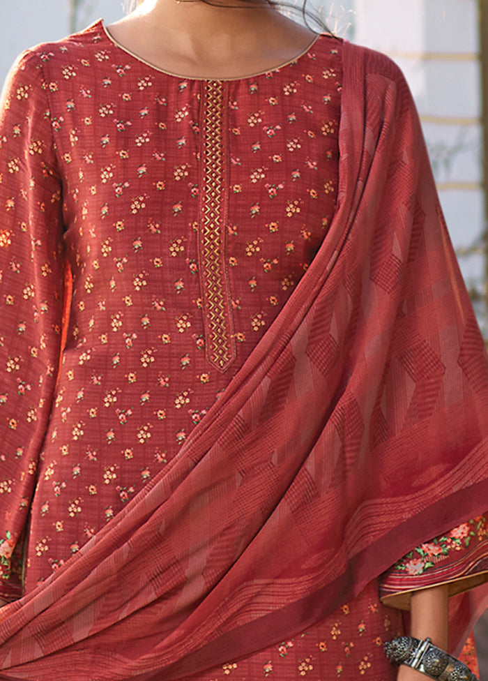 3 Pc Red Unstitched Silk Suit Set - Indian Silk House Agencies