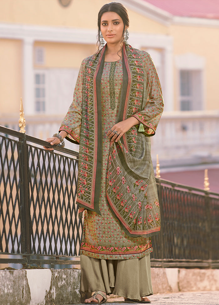 3 Pc Green Unstitched Silk Suit Set - Indian Silk House Agencies