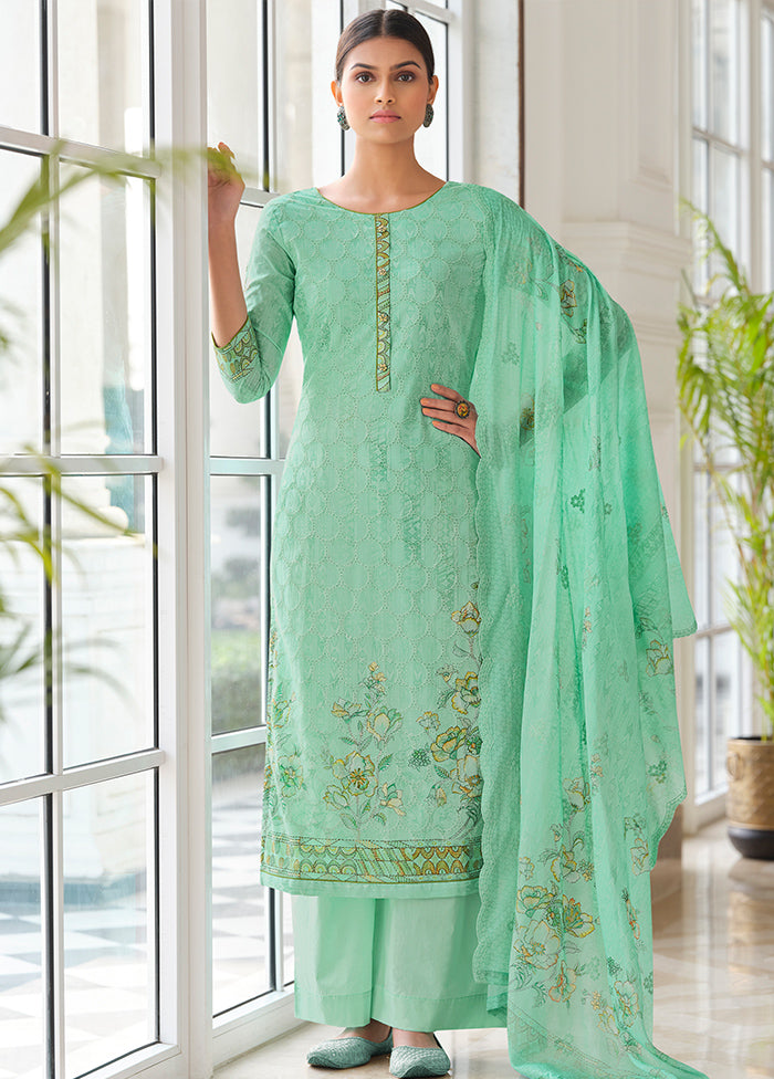 3 Pc Green Unstitched Cotton Suit Set - Indian Silk House Agencies