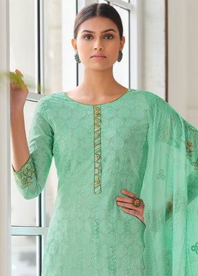 3 Pc Green Unstitched Cotton Suit Set - Indian Silk House Agencies