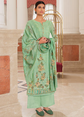 3 Pc Green Unstitched Cotton Suit Set - Indian Silk House Agencies