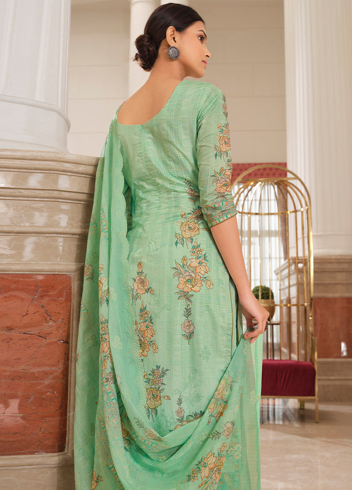 3 Pc Green Unstitched Cotton Suit Set - Indian Silk House Agencies