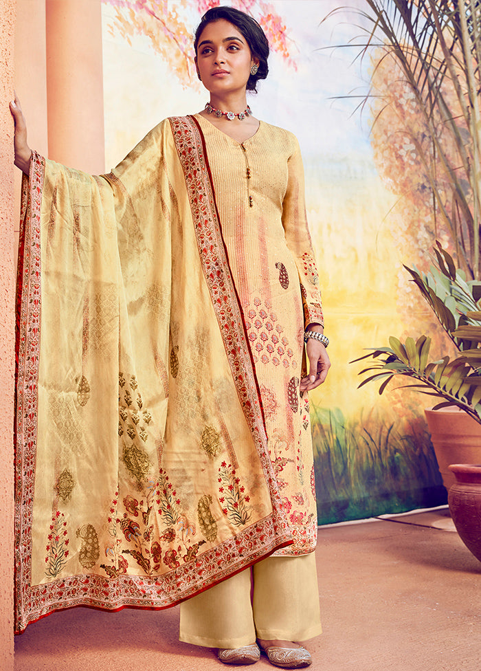 3 Pc Yellow Unstitched Cotton Suit Set - Indian Silk House Agencies
