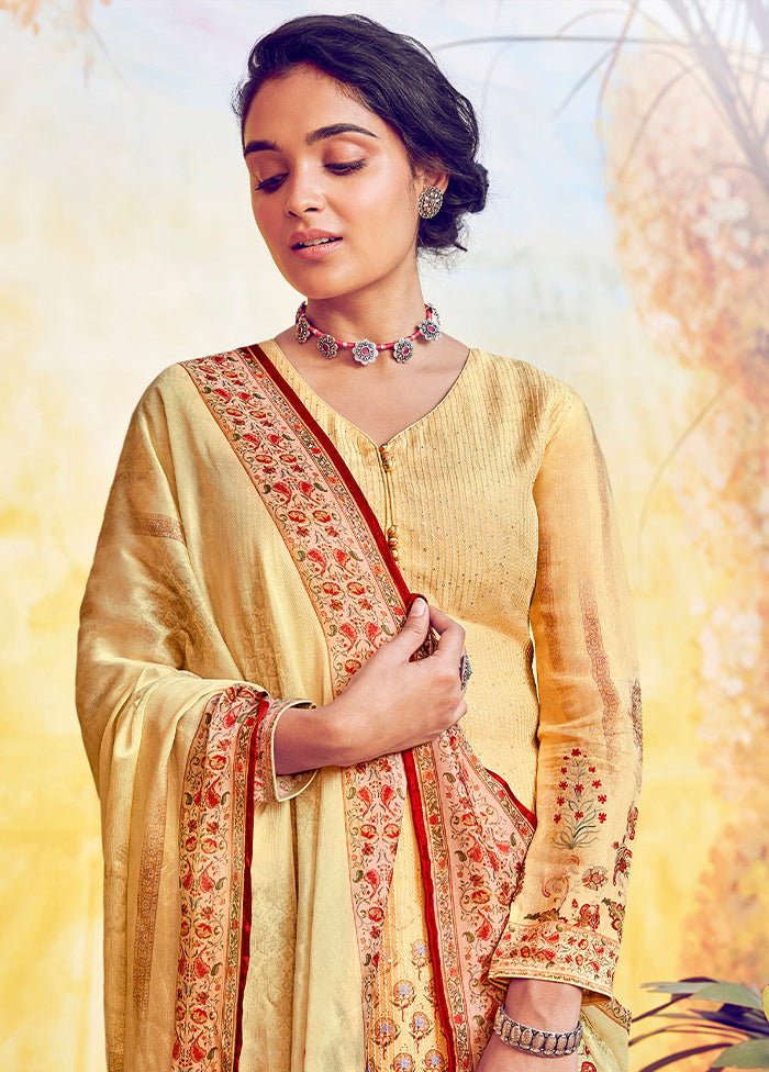 3 Pc Yellow Unstitched Cotton Suit Set - Indian Silk House Agencies