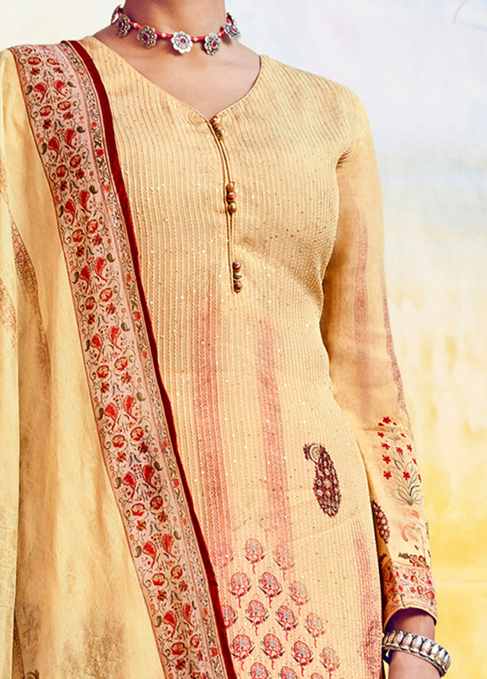 3 Pc Yellow Unstitched Cotton Suit Set - Indian Silk House Agencies