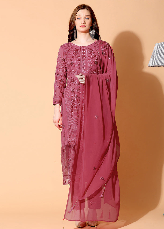 3 Pc Pink Semi Stitched Santoon Suit Set - Indian Silk House Agencies