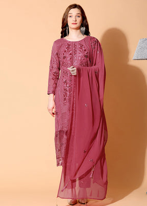 3 Pc Pink Semi Stitched Santoon Suit Set - Indian Silk House Agencies