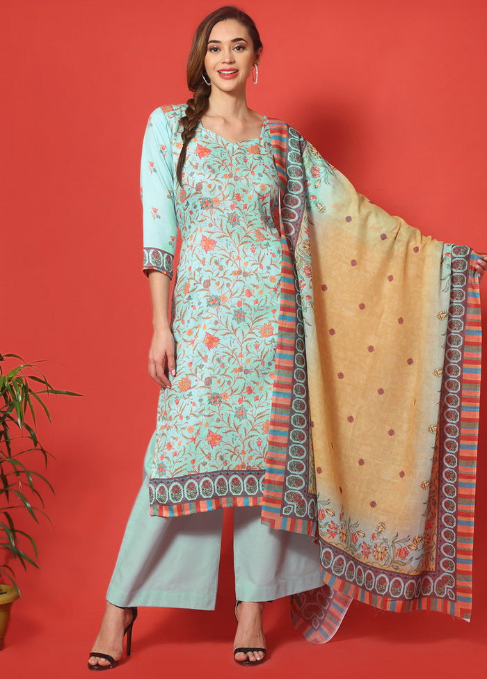 3 Pc Turquoise Cotton Floral Print Unstitched Salwar Suit VDSL07122021 - Indian Silk House Agencies