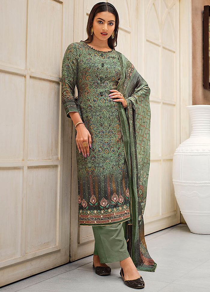 3 Pc Green Unstitched Viscose Suit Set VDSL070223 - Indian Silk House Agencies