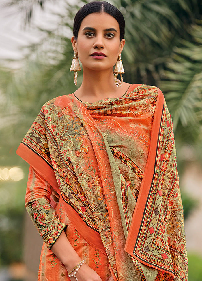 3 Pc Orange Unstitched Pure Cotton Suit Set VDSL070233 - Indian Silk House Agencies
