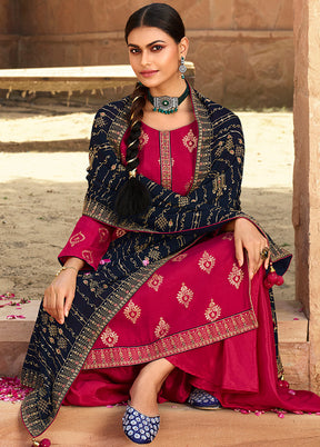 3 Pc Pink Unstitched Polyster Silk Suit Set VDSL150227 - Indian Silk House Agencies
