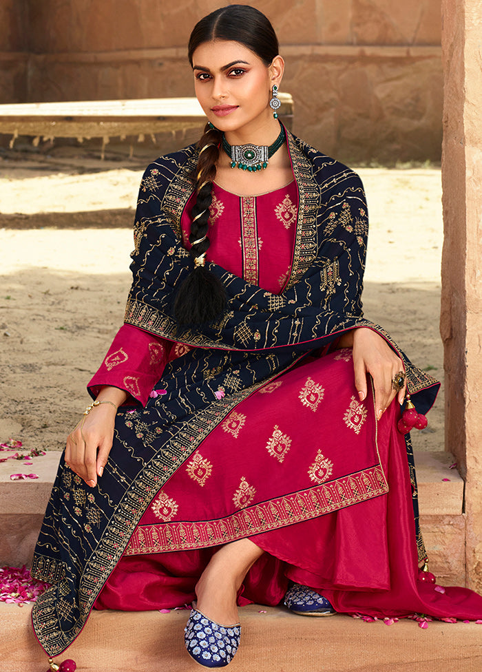 3 Pc Pink Unstitched Polyster Silk Suit Set VDSL150227 - Indian Silk House Agencies
