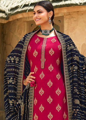 3 Pc Pink Unstitched Polyster Silk Suit Set VDSL150227 - Indian Silk House Agencies