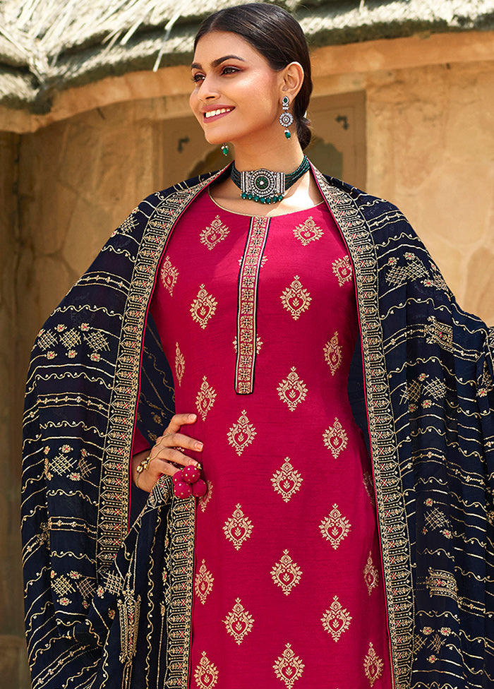 3 Pc Pink Unstitched Polyster Silk Suit Set VDSL150227 - Indian Silk House Agencies