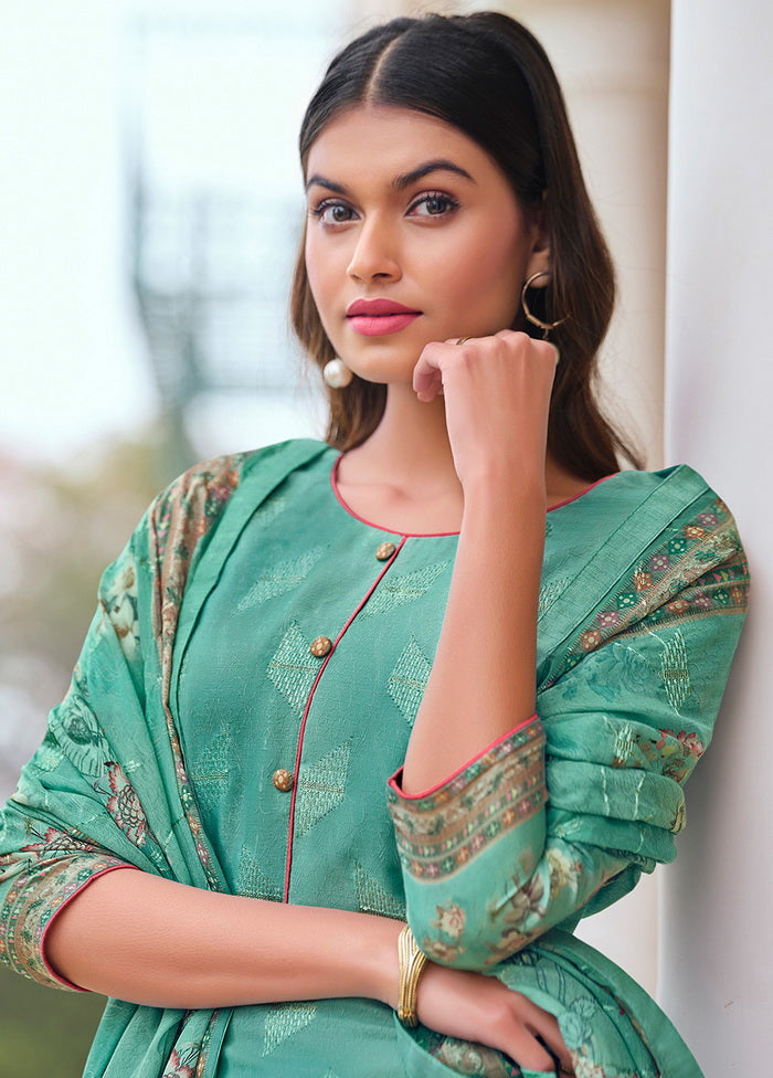 3 Pc Green Unstitched Satin Suit Set VDSL170222 - Indian Silk House Agencies