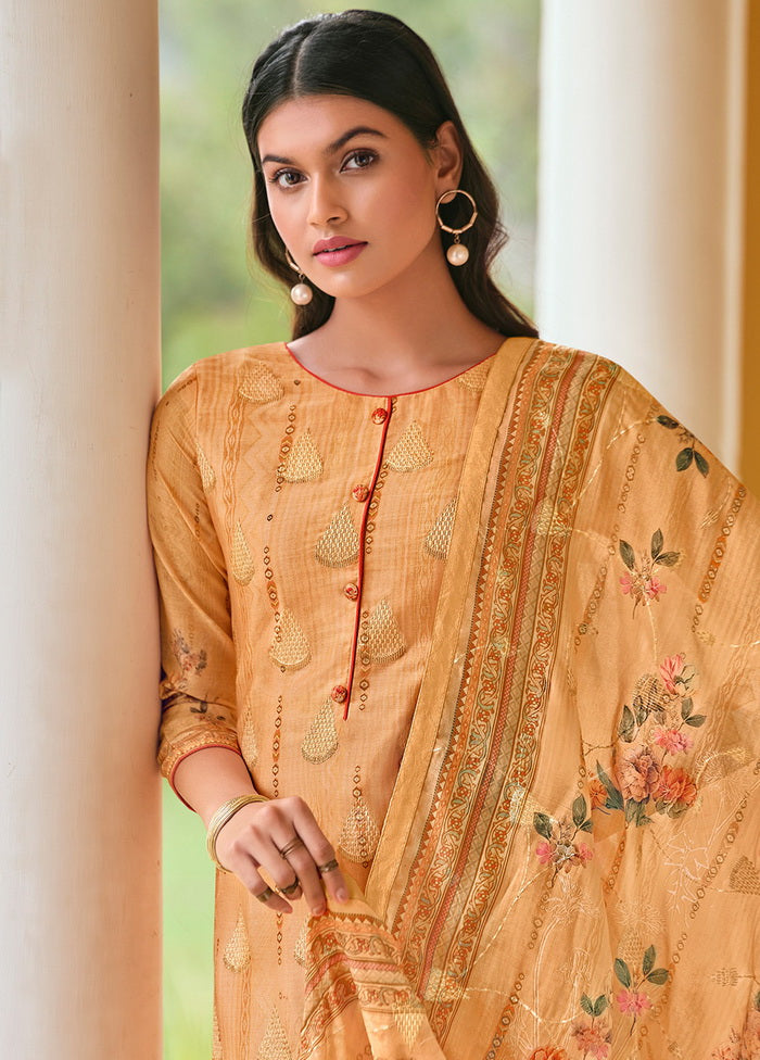 3 Pc Peach Unstitched Satin Suit Set VDSL170224 - Indian Silk House Agencies