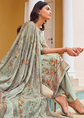 3 Pc Green Unstitched Satin Suit Set VDSL170225 - Indian Silk House Agencies