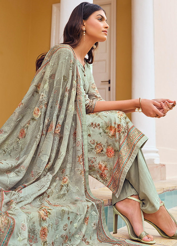 3 Pc Green Unstitched Satin Suit Set VDSL170225 - Indian Silk House Agencies