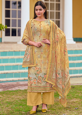 3 Pc Yellow Unstitched Satin Suit Set VDSL170228 - Indian Silk House Agencies