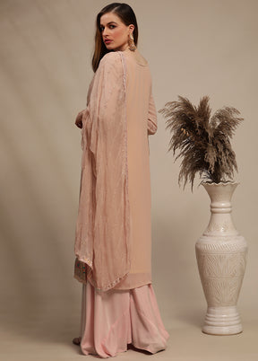 3 Pc Peach Unstitched Georgette Thread Work Suit Set VDSL030333 - Indian Silk House Agencies