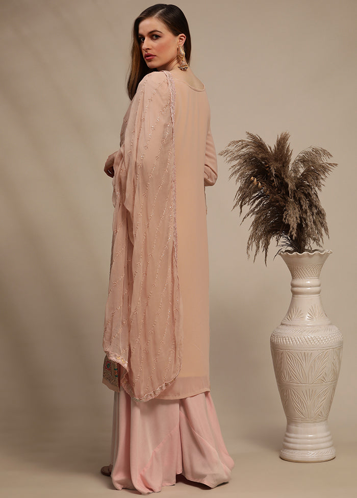 3 Pc Peach Unstitched Georgette Thread Work Suit Set VDSL030333 - Indian Silk House Agencies