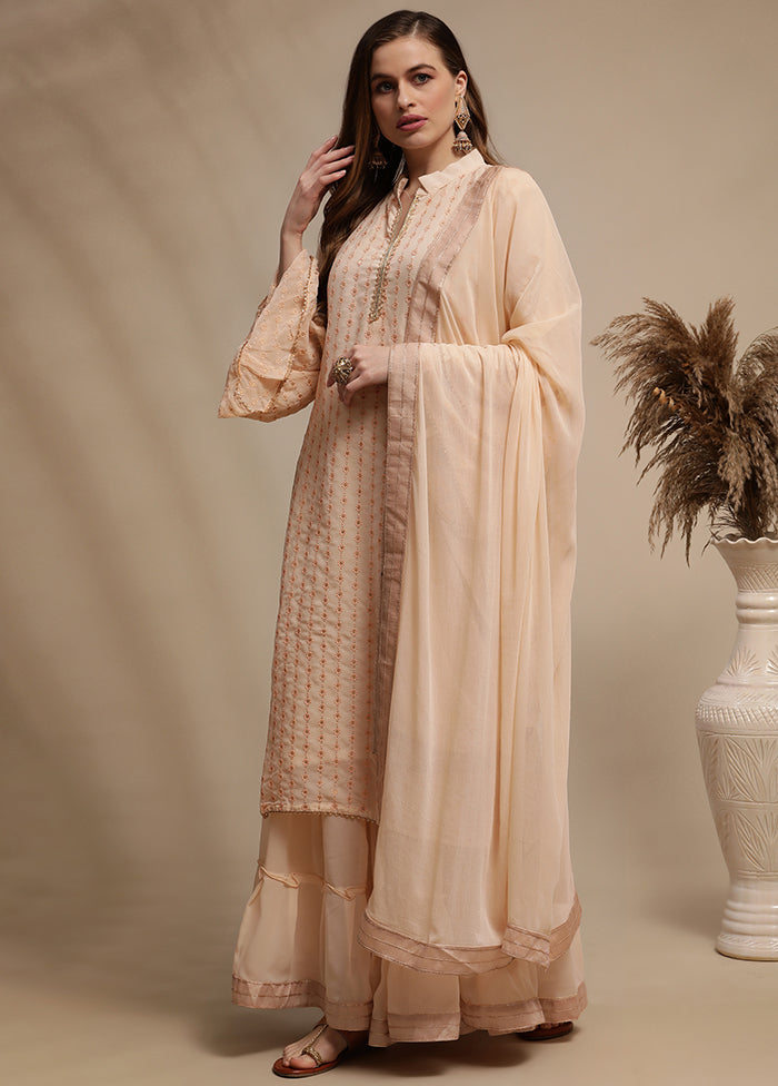 3 Pc Peach Unstitched Georgette Sequin Work Suit Set VDSL030342 - Indian Silk House Agencies