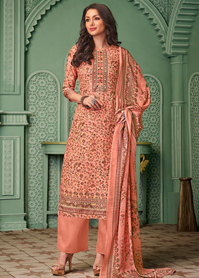 3 Pc Peach Unstitched Cotton Digital Suit Set VDSL28042022 - Indian Silk House Agencies