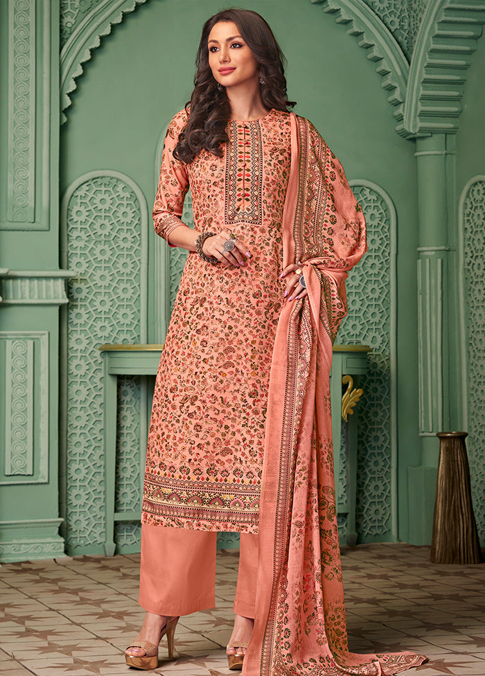 3 Pc Peach Unstitched Cotton Digital Suit Set VDSL28042022 - Indian Silk House Agencies