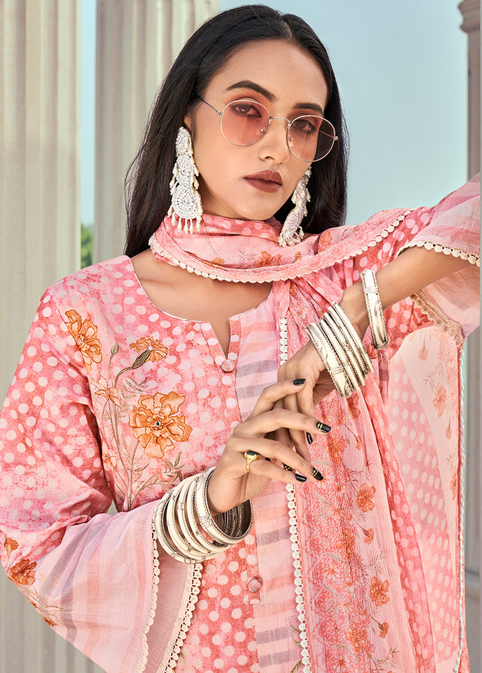 3 Pc Unstitched Pink Cotton Salwar Suit VDSL040522 - Indian Silk House Agencies