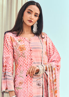 3 Pc Unstitched Pink Cotton Salwar Suit VDSL040522 - Indian Silk House Agencies
