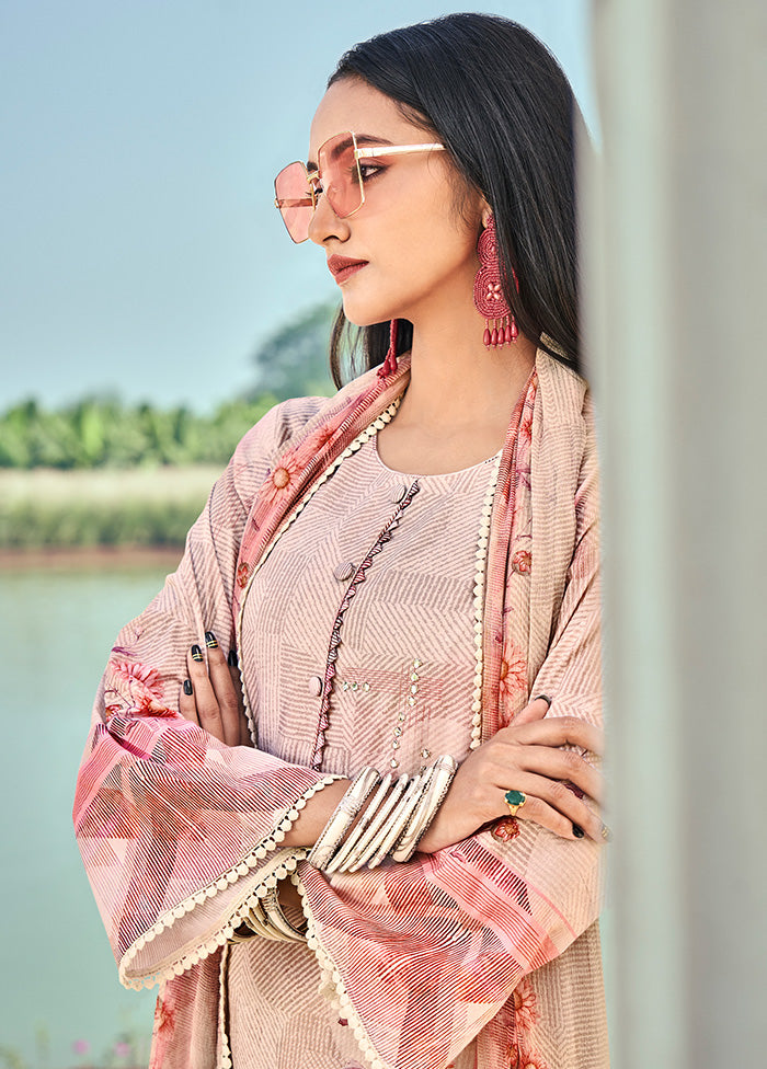 3 Pc Unstitched Pink Cotton Salwar Suit VDSL040525 - Indian Silk House Agencies