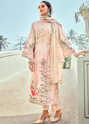 3 Pc Unstitched Cream Cotton Salwar Suit VDSL040527 - Indian Silk House Agencies