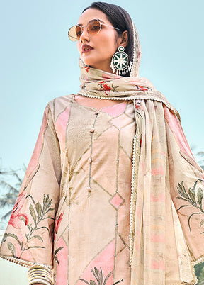3 Pc Unstitched Cream Cotton Salwar Suit VDSL040527 - Indian Silk House Agencies