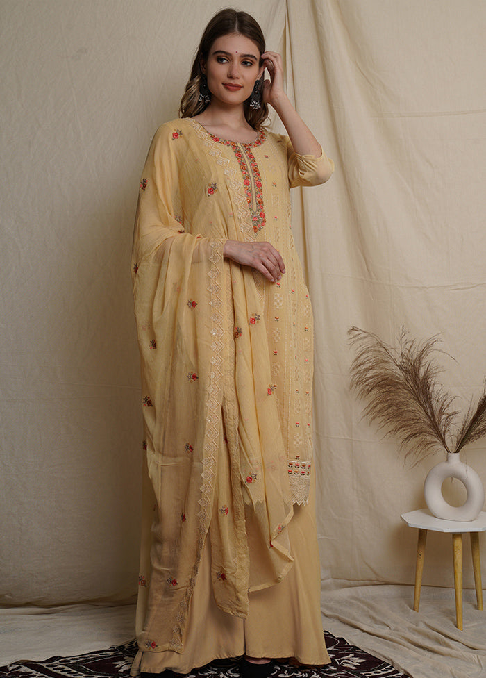3 Pc Yellow Unstitched Santoon Suit Set - Indian Silk House Agencies