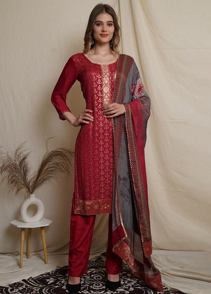 3 Pc Pink Unstitched Santoon Suit Set - Indian Silk House Agencies