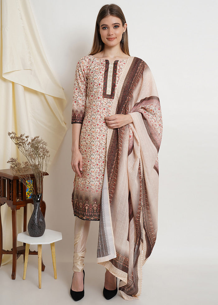 3 Pc Cream Floral Unstitched Salwar Suit Set VDSL23052023 - Indian Silk House Agencies