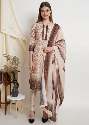 3 Pc Cream Floral Unstitched Salwar Suit Set VDSL23052023 - Indian Silk House Agencies