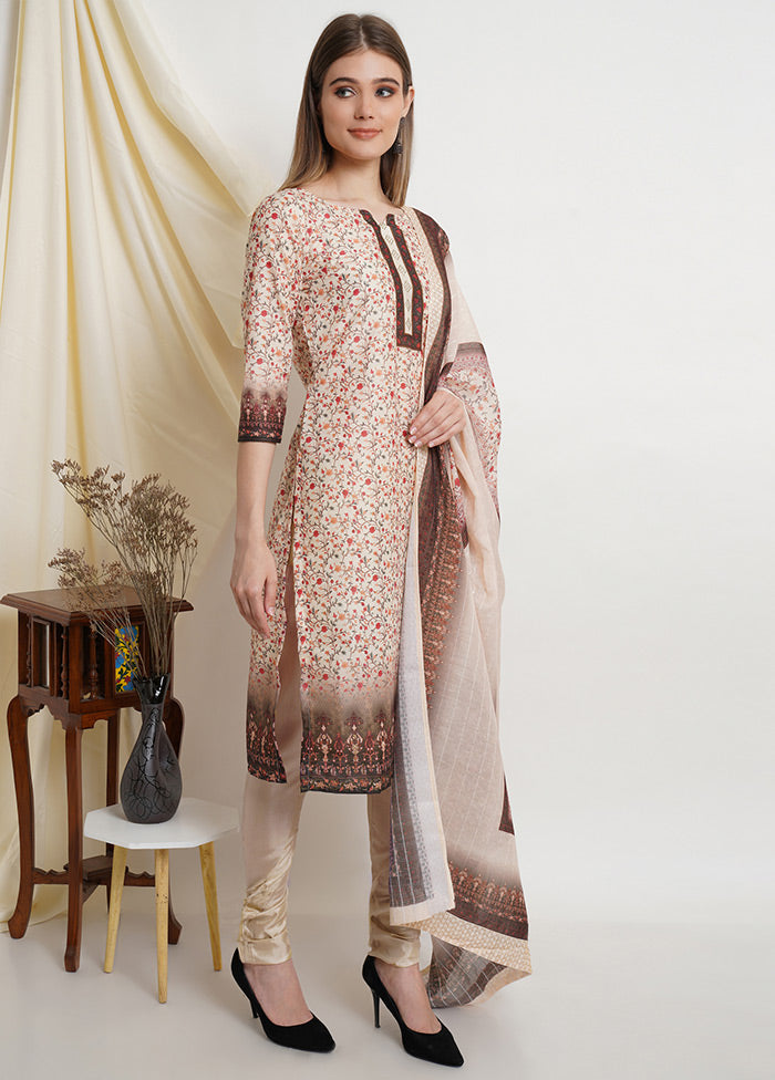 3 Pc Cream Floral Unstitched Salwar Suit Set VDSL23052023 - Indian Silk House Agencies