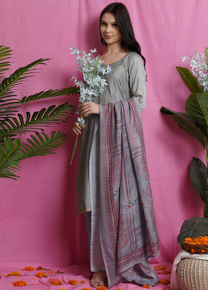 3 Pc Grey Unstitched Santoon Suit Set - Indian Silk House Agencies