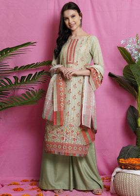 3 Pc Unstiched Green Salwar Suit Set With Dupatta VDSL0070622 - Indian Silk House Agencies