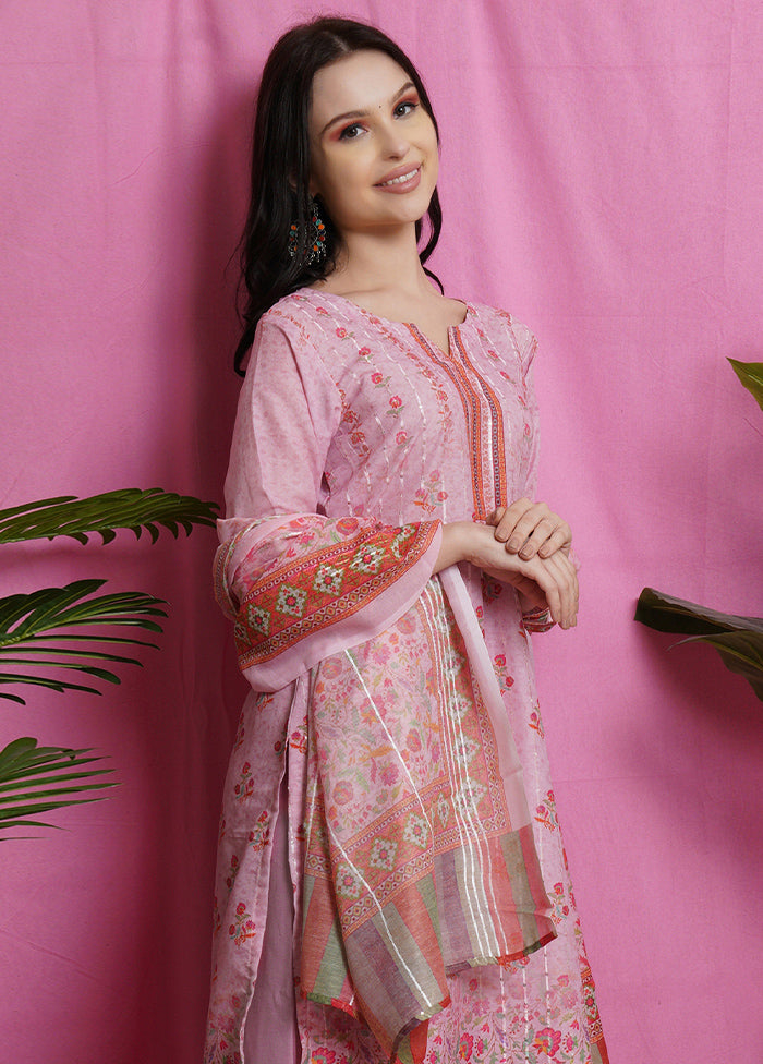 3 Pc Pink Unstitched Santoon Suit Set - Indian Silk House Agencies