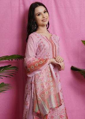 3 Pc Pink Unstitched Santoon Suit Set - Indian Silk House Agencies